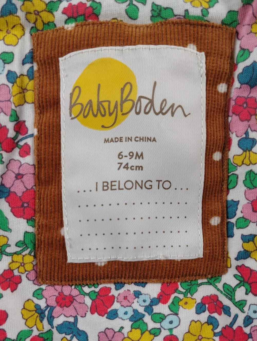 Baby Boden Brown Corduroy Hedgehog Jacket with White Polka Dots Size 6-9 Months